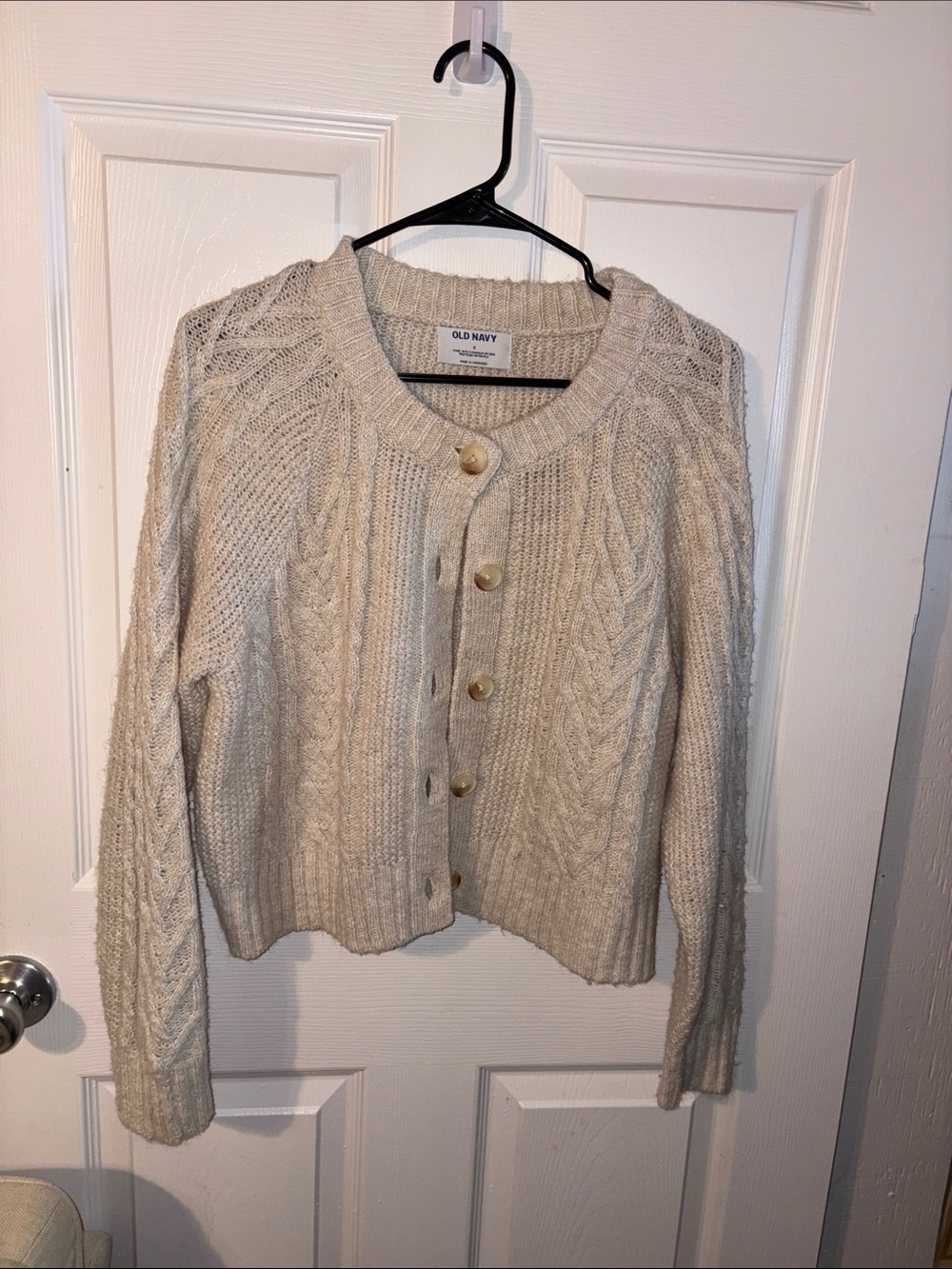 Old Navy Beige/Cream Cable Knit Button Cardigan
